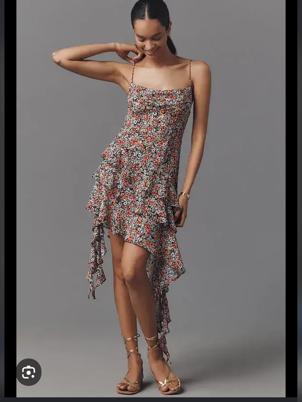 AFRM NWT  Floral Asymmetric Mesh Mini Dress - Red, White, Green SIZE L